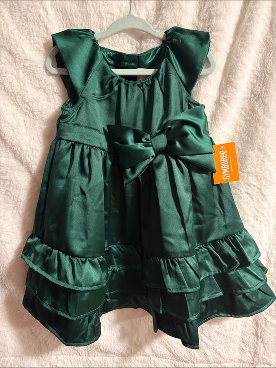 Gymboree Other - Gymboree Dark Green Satin Bow Party Dress 12-18m